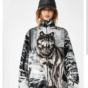 Wild Kind Full Zip Fleece Wolf Print Jacket